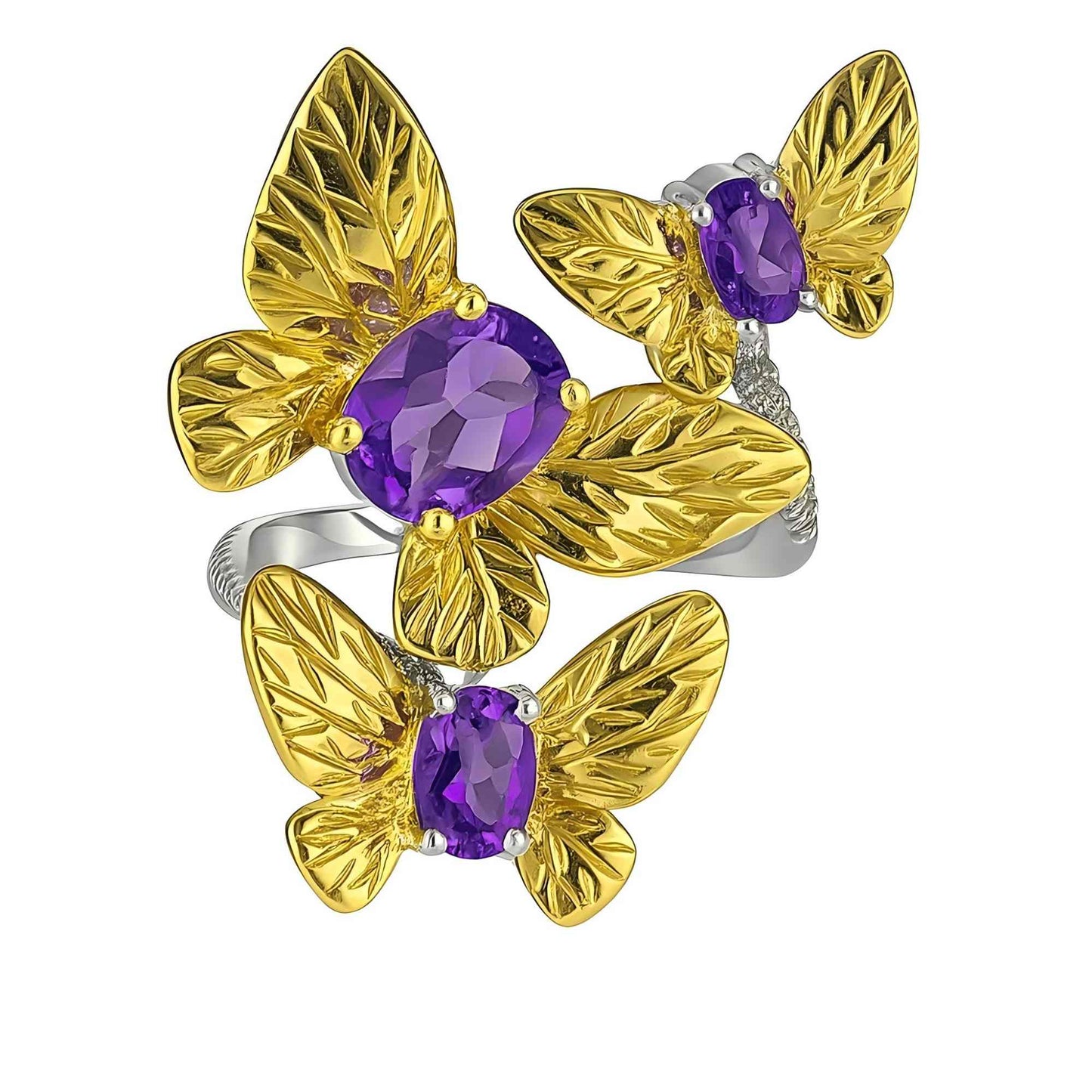 Twilight Bloom – Open Amethyst Ring in Gold - Plated 925 Silver - Sound of Flowers