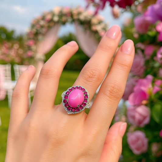 Twilight Flame - Lab - Grown Ruby Oval Cabochon Ring 