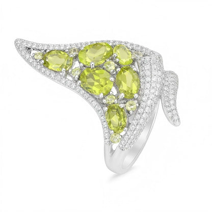 Verdant Calla – Peridot Lily - Inspired Statement Ring in 925 Sterling Silver - Sound of Flowers