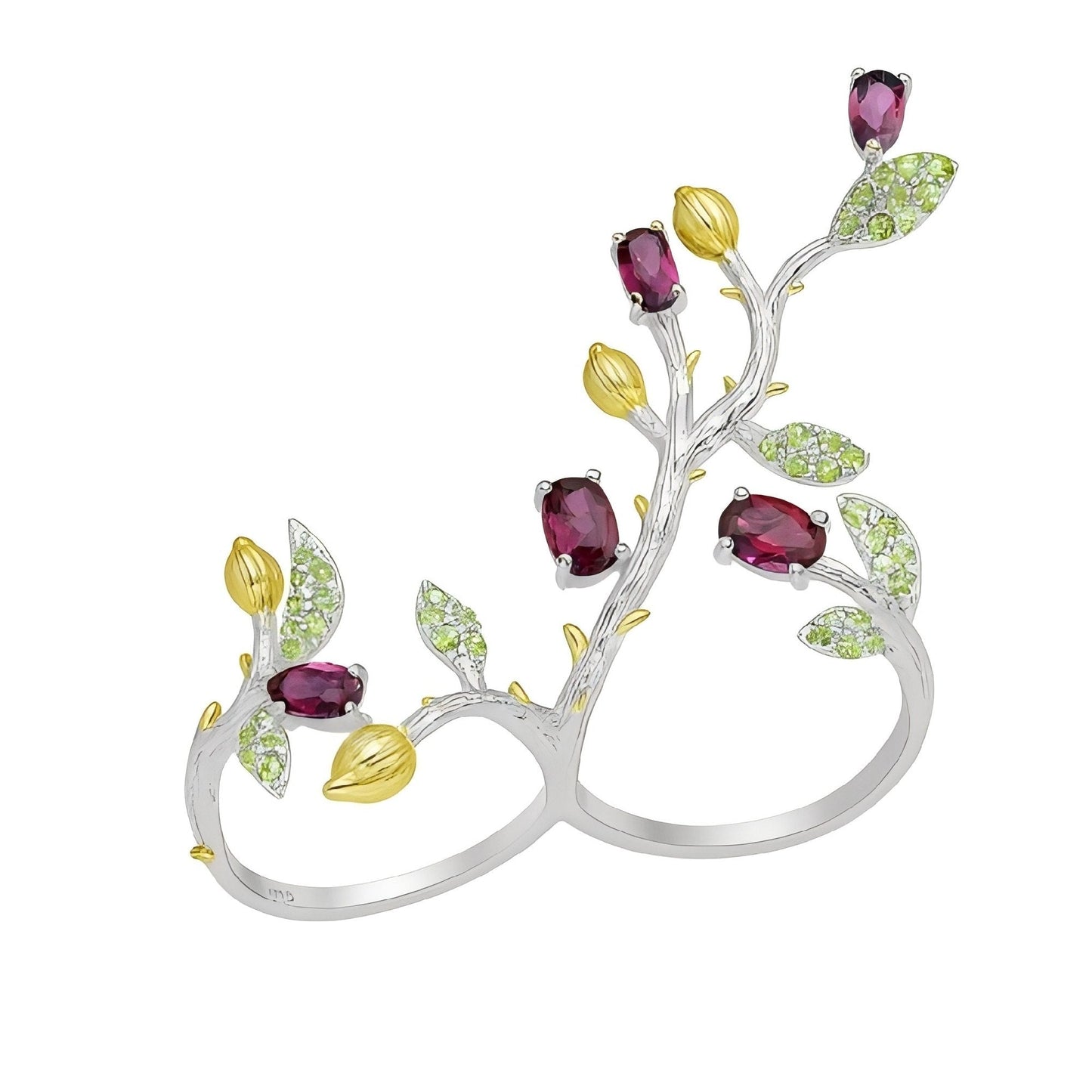 Verdant Vines - Garnet Double Ring 
