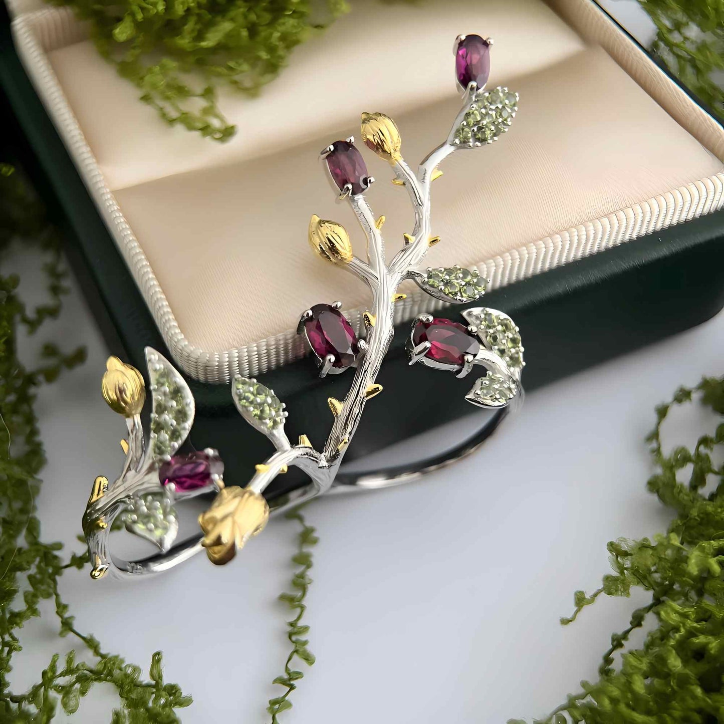 Verdant Vines - Garnet Double Ring 