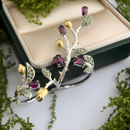 Verdant Vines - Garnet Double Ring 