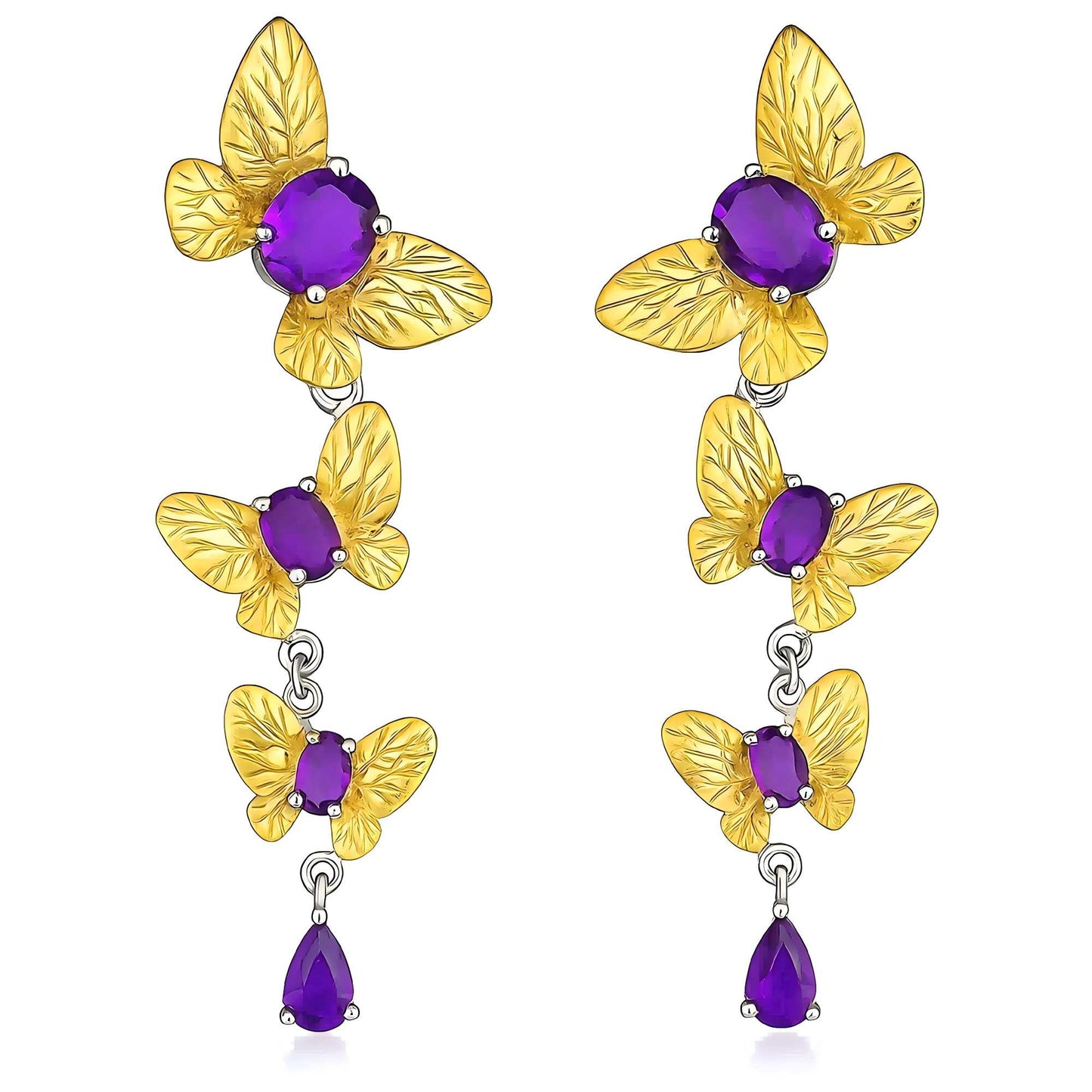 Violet Whisper – Amethyst Drop Earrings in Gold - Plated Sterling Silver - Sound of Flowers
