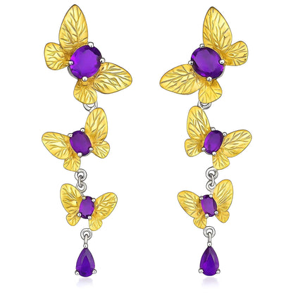 Violet Whisper – Amethyst Drop Earrings in Gold - Plated Sterling Silver - Sound of Flowers