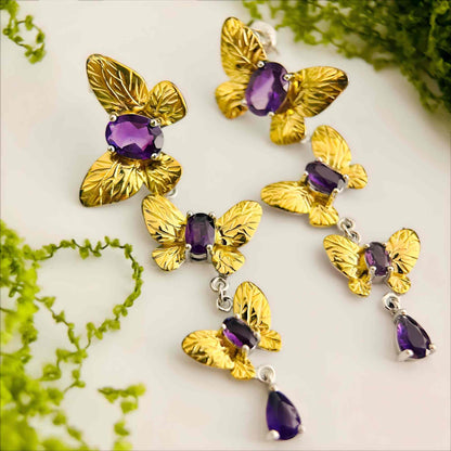 Violet Whisper – Amethyst Drop Earrings in Gold - Plated Sterling Silver - Sound of Flowers