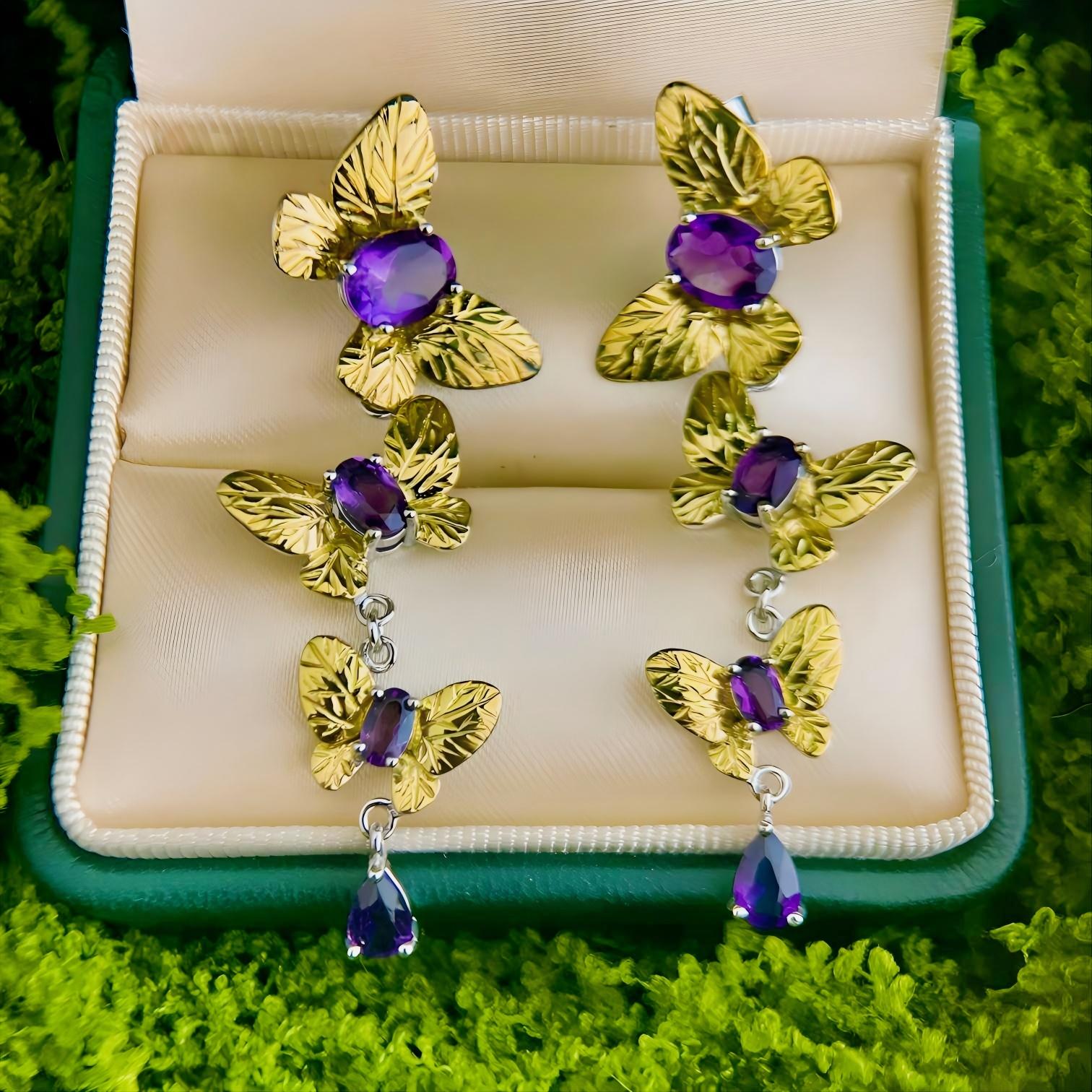 Violet Whisper – Amethyst Drop Earrings in Gold - Plated Sterling Silver - Sound of Flowers